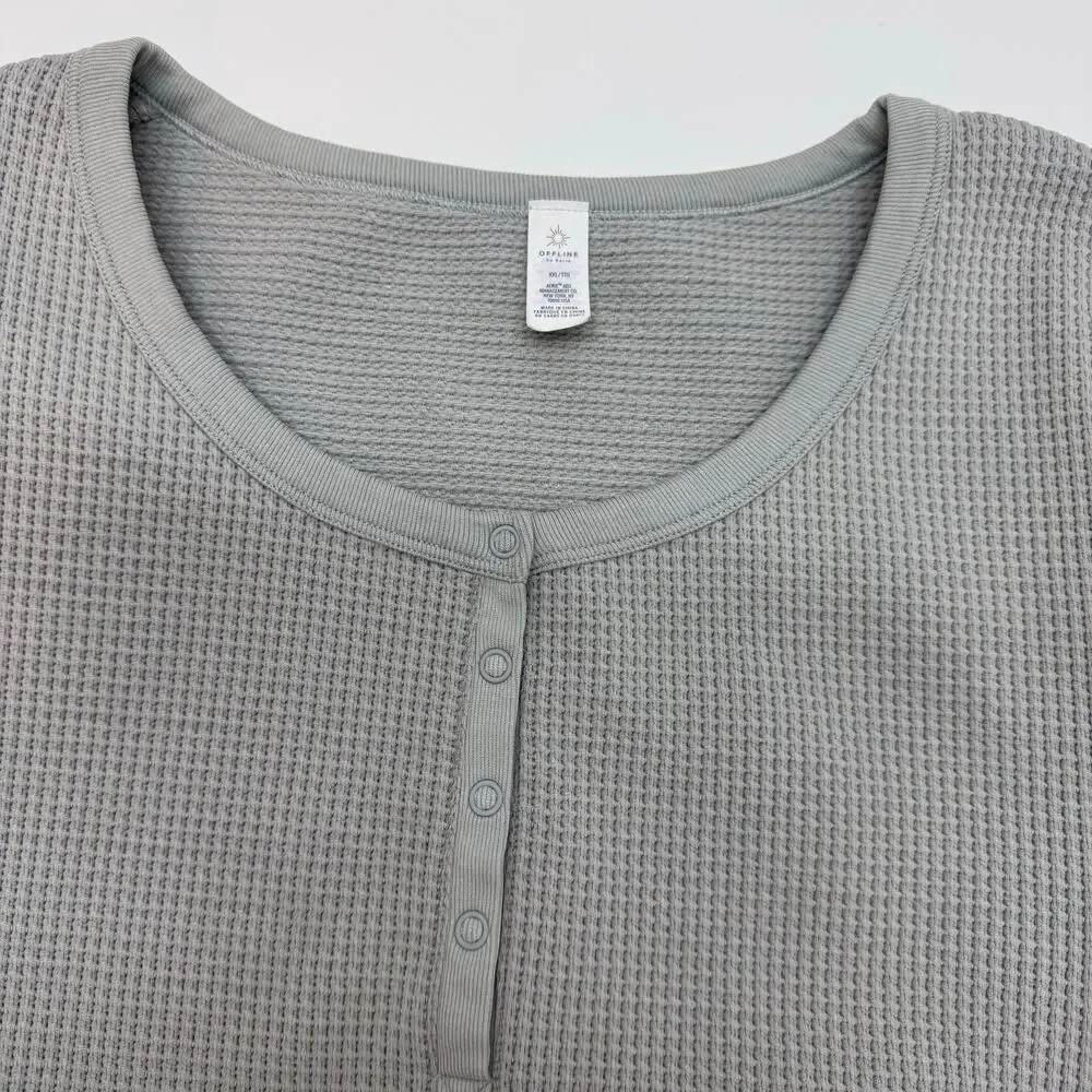 Offline by Aerie Green Waffle Knit Long Sleeve Crop Top size XXL Gorpcore Active